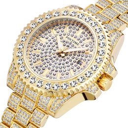 Bling Diamond Iced Out Watch Men Gold Stainless Steel Hip Hop Mens Watches Top Brand Luxury Clock Relogio Masculino Reloj Hombre B1205