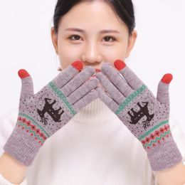 6 Pairs Women's Cute Elk Deer Snowflake Knitted Gloves Winter Protective Warm Gloves Press Christmas Gifts
