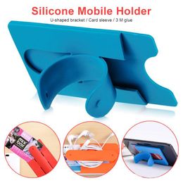 Silicone Touch U Type Bandage Card cover Bracket Phone Holder Stand Lazy stent universal for mobile phone 12 Colors