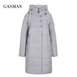 GASMAN Long Grey Zipper Winter Jacket Women Warm Thick Parka Down Jacket Female Hooded Coat Womens Clothing Patchwork Coat 17616 201217