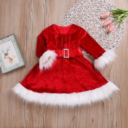 Christmas Red Dress Christmas Cosplay Costume White Furry Belt Belt Belt Girls Princess Dress Christmas Costume for Kids XD24248