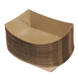 50PCS Waterproof Oil Proof Ship Shape Kraft Easy Fold Lunch Carton Take Out Container Paper Box For Salad Package Food Party T200709