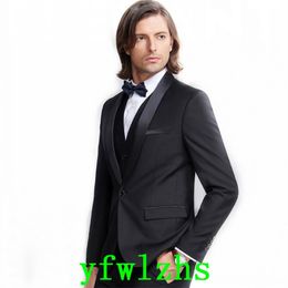 Handsome One Button Groomsmen Shawl Lapel Groom Tuxedos Men Suits Wedding/Prom/Dinner Best Man Blazer(Jacket+Pants+Tie+Vest) W752