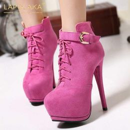 Lapolaka 2020 New Fashion Sexy Fetish High Heels Ankle Boots Woman Shoes Platform Lace Up Concise Shoes Ladies Boots Female1