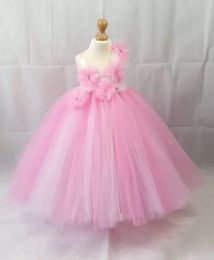 2021 Pink Simple Flower Girl Dresses Spaghetti Ball Gown Tulle Lilttle Kids Birthday Pageant Weddding Gowns