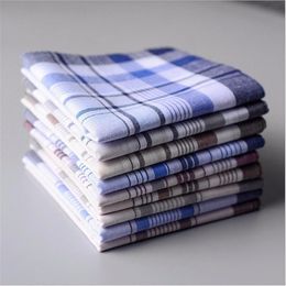 10pcs Square Plaid Stripe Handkerchiefs Men Classic Vintage Pocket Cotton Towel For Wedding Party 38*38cm Random Colour