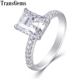 Transgems 14K White Gold 1.8ct 6X8mm F Colour Radiant Cut Engagement Ring Under Halo Side Stone Ring for Women Y200620