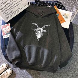 Pentagram Gothic Occult Satan Print Sweatshirts Man Loose Fleece Oversize Hooded Streetwear Cartoons Vintage Oversize Hoodies H1227