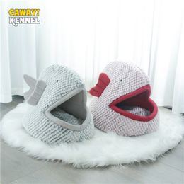 Cawayi Kennel Soft Pet House Dog Bed for Dogs Cats Small Animals Products Semi-enclosed Fish-shaped Cartoon Cat Pet Beds D2033 201123