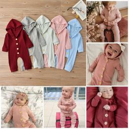 Newborn Infant Clothes Baby Boys Girls Romper Long Sleeve Solid Colour Hoodie Jumpsuit Toddler Clothing Outfits 201027