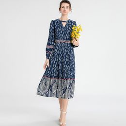 Женское платье по взлетно -посадочной полосе o шее с длинные рукава с цветочной печать