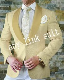 Latest Design One Button Paisley Wedding Men Suits Shawl Lapel Two Pieces Business Groom Tuxedos (Jacket+Pants+Tie) W1294