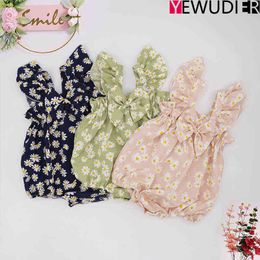 New Fashion Baby Girls Romper Jumpsuit Floral Print Bow Outfit Summer Newborn Toddlers Cute Photo Props Clothes Set Bebe Garcon G1221