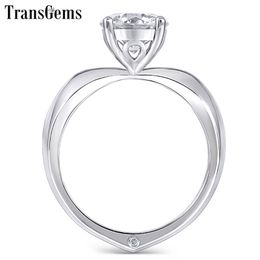 Transgems 14k 585 White Gold Gold Engagement Ring for Women Centre 1ct 6.5mm F Colour Ladies Ring Y200620