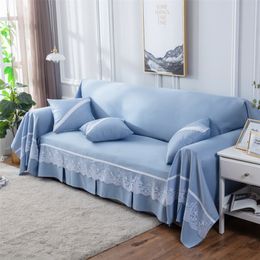 Solid Sofa Covers for Living Room Modern All inclusive Slipcover 1/2/3/4 Seater Cover with Lace Sofa Towel Blanket Couch Cover LJ201216