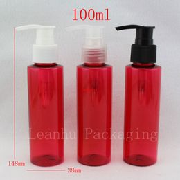 100ml 50pc/lot DIY Empty red Pet Bottle With Pump, 100cc Blue Lotion Pump Bottle, Cosmetic Container, for cosmetic packaginggood package