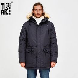 TIGER FORCE -30 Degree Men Winter Jacket Medium-Long Padded Parka Hooded Slim Warm Coat Artificial Fur Collar Thicken Overcoat 201119