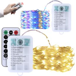 5M 10M LED String Lights Copper Wire Battery Operated Remote Control Timer Christmas Wedding Party Decoration LED Fairy Lights Y201020