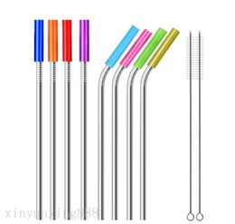 Stainless Steel Straws Reusable straight and bend Metal Straws With Silicone Tips Cleaning Brush bar drinking straw