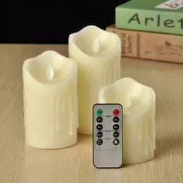 3Pcs Moving Wick Flameless Flickering with Timer Remote Control LED Candles Y200531
