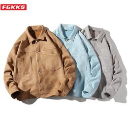 FGKKS Brand Men Fashion Jackets New Men's Japan Style Big Pocket Jacket Coats Solid Color Turn-Down Collar Jacket Male Clothing 201028