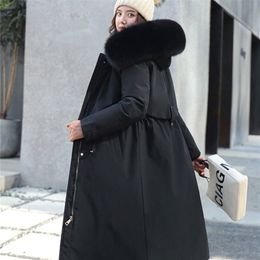 Winter Jacket for Women Parkas Plus Size X-Long Korean Pleated Punk Style Sustans Warm Down Cotton Coat Elegant Big Fur Collar 201027