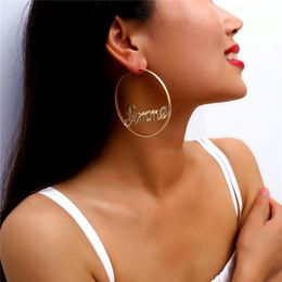 Exaggerated Big Hoop Earrings For Women Baby Femme Chicana Letter Circle Round Earings Oorbellen Hoops Ear Rings Fashion Jewellery