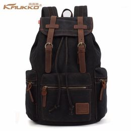 Backpack Kaukko Men's Vintage Canvas Leather Backpacks With Drawstring Women Travel Bag Large Capacity Computer Laptop Top School Bags1