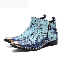 Men Shoes Pointed Metal Toe Genuine Leather Boots Ankle Designer's Footwear for Men Party Wedding botas hombre