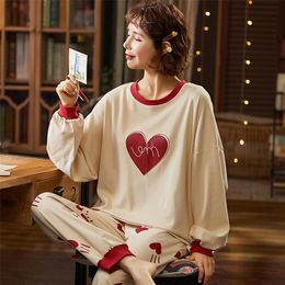 Womens Full Cotton Pajamas Pyjamas Set Long Sleeve Sleepwear Pijamas Pajamas Suit Female Sleep Two Piece Set Loungewear Big Size 201217