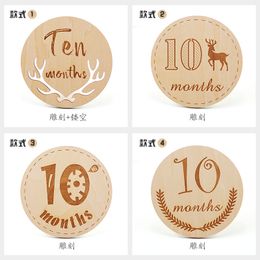 Newborn Baby Commemorative Card Woodiness Month Photographic Props Milestone Gift cards Hollowing Out Hand Carving Hot Sale 24xl M2
