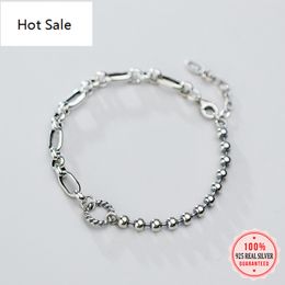 Minimalist 925 Sterling Thai Silver Chain Beads Twist Round Bracelet For Women Wedding Jewellery