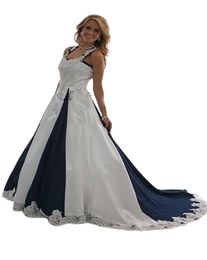 Vintage Navy Blue and White Country Wedding Dresses 2022 Halter Lace-up Lace Stain Western Cowgirls Dresses Plus Size Wedding Gown291w