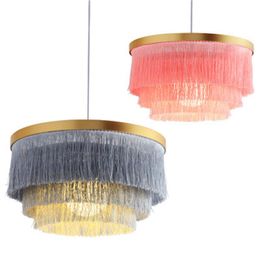 Nordic modern chandelier lights living room bedroom simple color round tassel pendant lamps villa dining room lighting