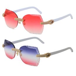 New Micro-paved Diamond Set Rimless Sunglasses White Plank womens Men Sun glasses Male and Female Frame Optical With 18K Gold UV400 Luxury cat eye Eyeglasses Hot