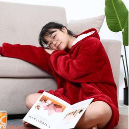 Unisex Warm Thick Pullover Fleece Hooded Sweater Blanket Adult And Children Fleece Blankets For Beds Home Pyjamas Night Gown HH9-3683