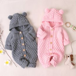 Girl Romper Jumpsuit Boy Hooded Knit Clothing Newborn Clothes Infant Overalls Autumn Jacket For Baby Coat 201128