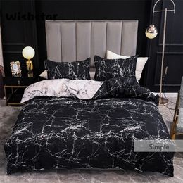 Europe American Style Black Bed Linen Marble Pattern Bed Duvet Cover Queen Size With Two Pillowcase Men Bedding Single Double LJ201127