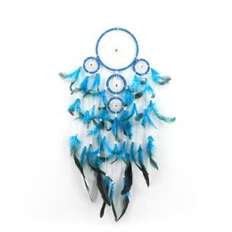 Natural Feather Dream Net Catcher Handmade Make Wind Chime Blue Wall Hanging Home Furnishing Decorate Ornament Delicate New Arrival 11 5jy