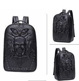 Fashion 3D Embossed Owl Skull Backpack bags for Men travel bag unique Originality women Bag personality Rock Cool Laptop handBags