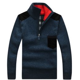 Winter Men's Turtleneck Sweater Half Zip Fleece Knitted Wool Pullover Long Sleeve Pocket Casual Male Thick Clothing for Autumn 201117