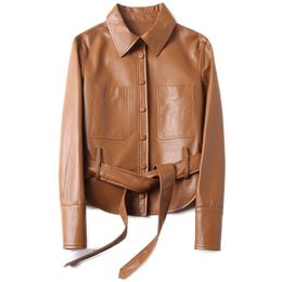 Sheepskin Coat Spring Autumn Real Genuine Leather Jacket Women Clothes Korean Vintage Slim Coats Outwear Women Tops ZT2388 201030