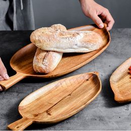 Wooden Leaf Shape Pan Plate Fruit Dishes Saucer Tea Tray Dessert Dinner Bread Wood Plate storage Trays 201217