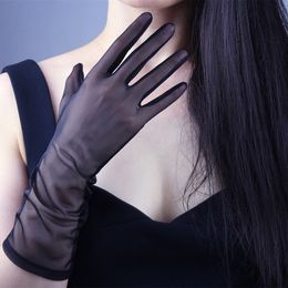 Luxury-Sexy Lace Elastic Driving Sunscreen Gloves 38cm Women Summer Thin Long Black Gauze Anti-UV Transparent Opera Party Glove K53