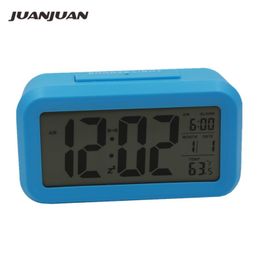 Digital Alarm Clock Large LCD Display Snooze Electronic Kids Clock Light Sensor Nightlight Office Table Clock 40%Off LJ200827