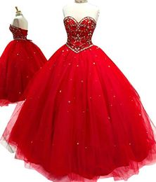Red Sweetheart Ball Gown Quinceanera Dress Vestidos De 15 Anos For 15 Party Gowns Crystals Debutante Gown