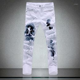 White Fashion Men Jeans Unique Lighting And Man Printing Cotton Large Size 40 Jeans For Men 2020 New1277a
