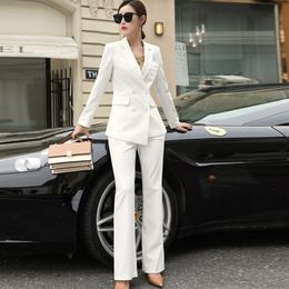 Womens Black White Red Business Formal Pant Suits for Women Office Ladies Double Breasted Blazer Pants Women's Work Pantsuit 201030