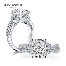 AINUOSHI Luxury 925 Sterling Silver 4.0 CT Cushion Cut Halo Ring Engagement Simulated Diamond Wedding Silver Rings Jewelry Gifts Y200107