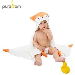 Pureborn Unisex Baby Towel Cartoon Animal Hooded Baby Bath Towel Terry Cotton Baby Stuff for Boys and Girls Y200428